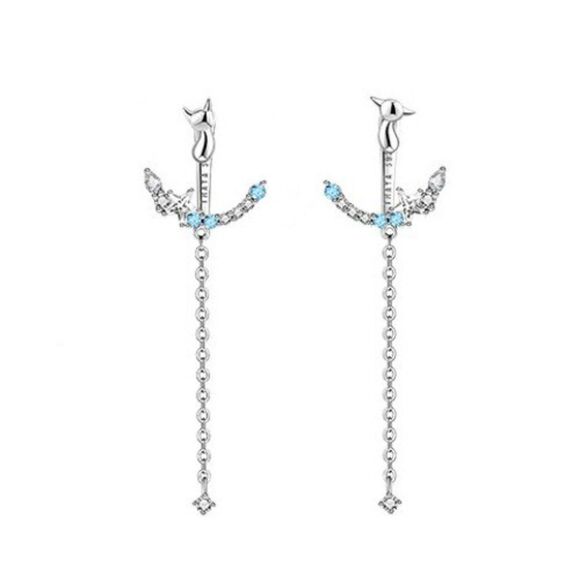 Sterling Silver Cute Cat Crystal Dangle Earrings - Picture 3 of 6